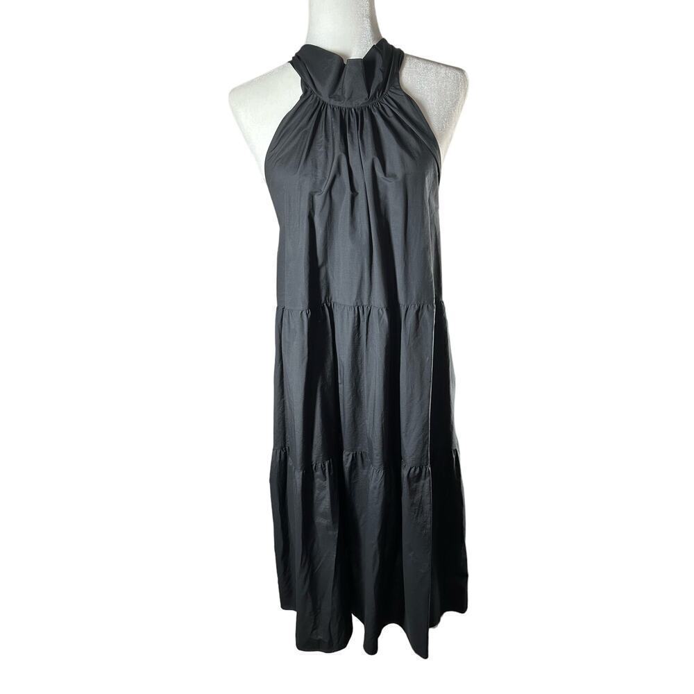 Theory Halter Tier Mini Tech Lawn Black Dress Size Large Minimalist